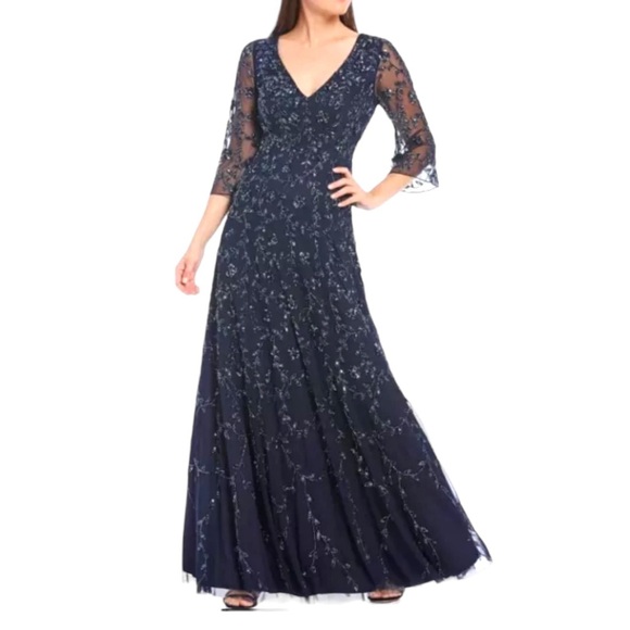 Aidan Mattox Blue Midnight Full Sequin Gown - Picture 1 of 12